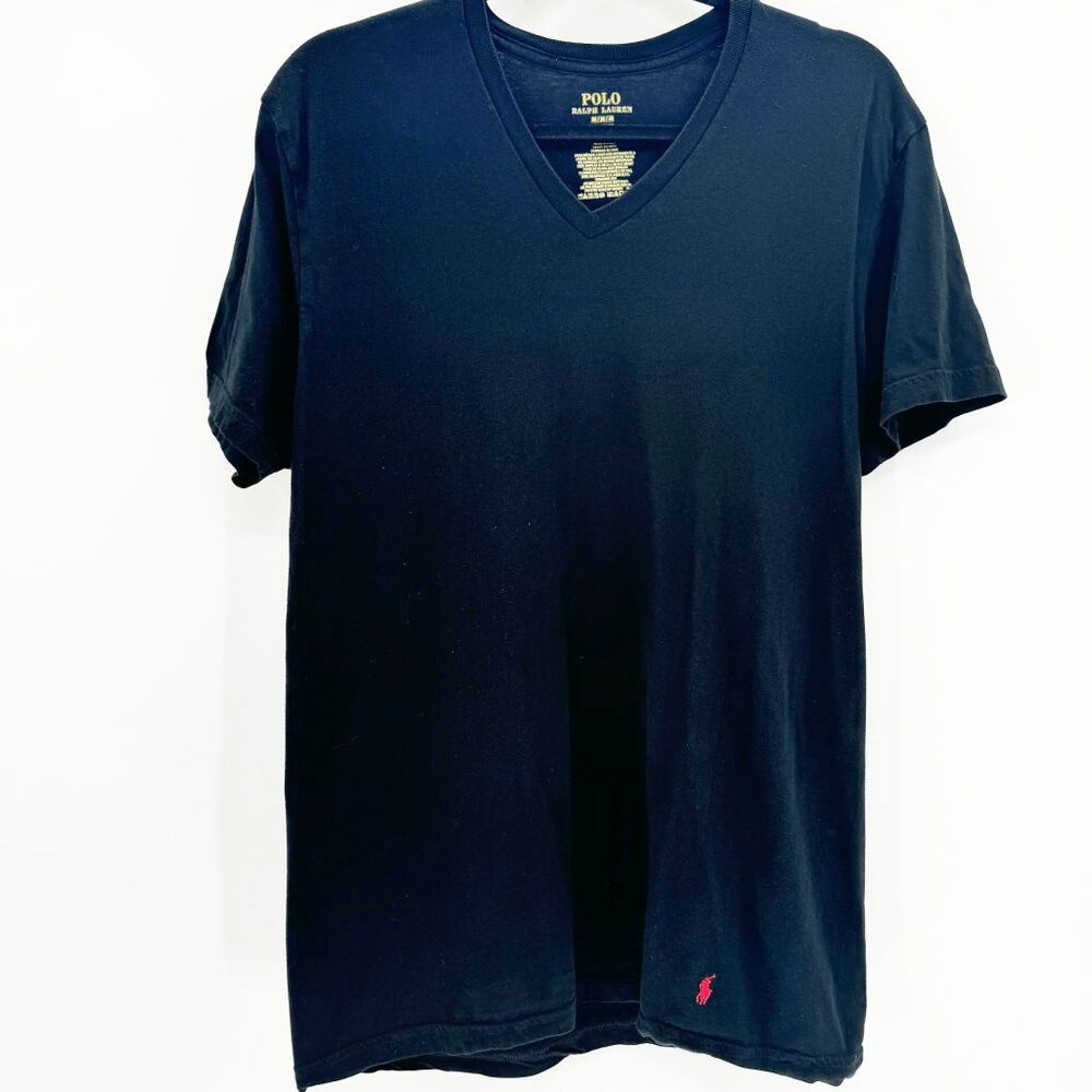 Polo Ralph Lauren V Neck T Shirt Tee Mens Size M Black Casual Short Sleeve Basic